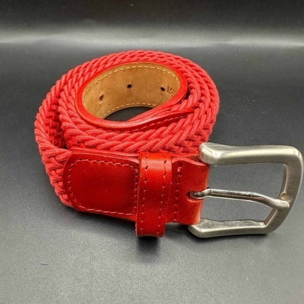 Isaia Red Braided Stretch Belt with Silver Buckle